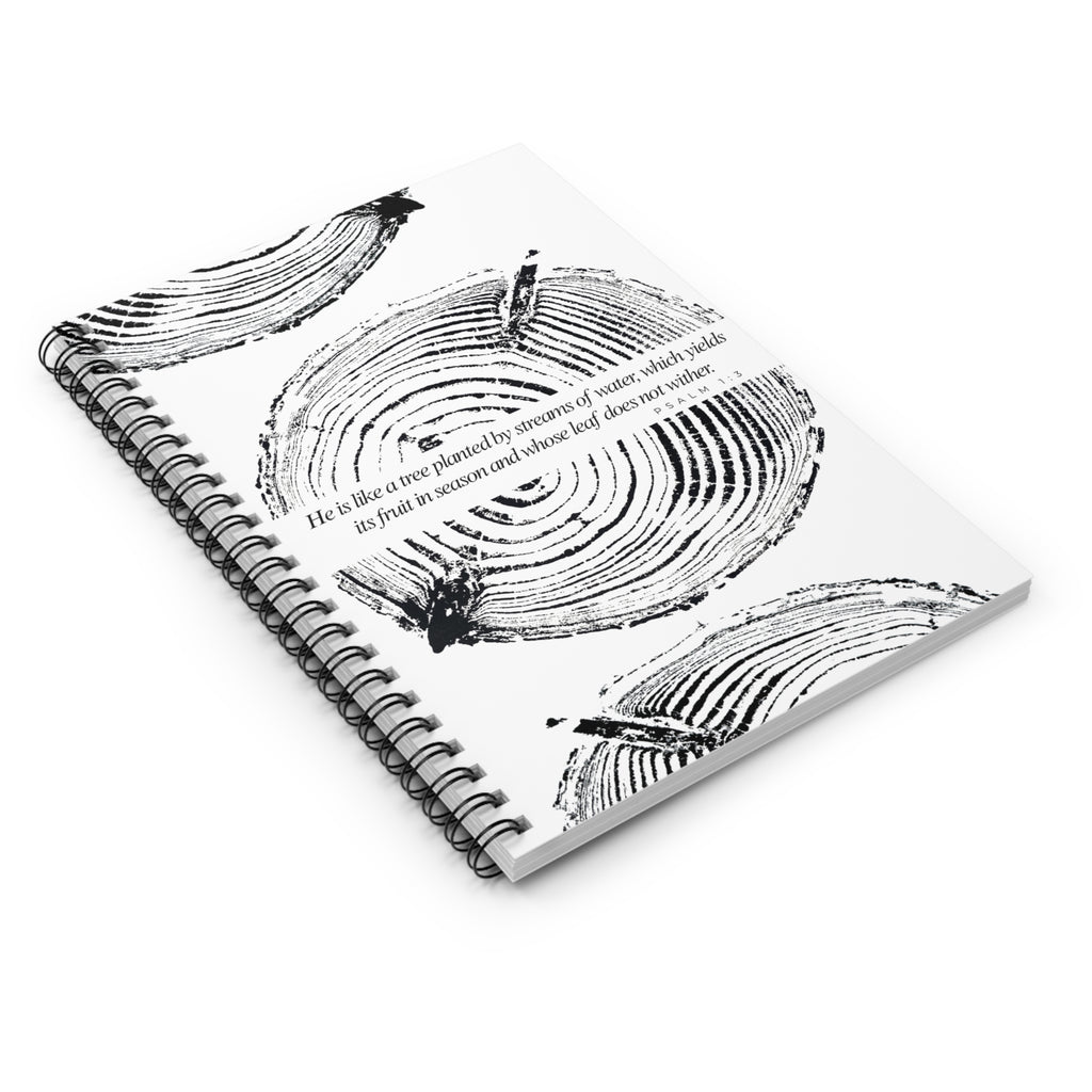 Woodcut Tree Ring Spiral Notebook Psalm 1:3 #6770