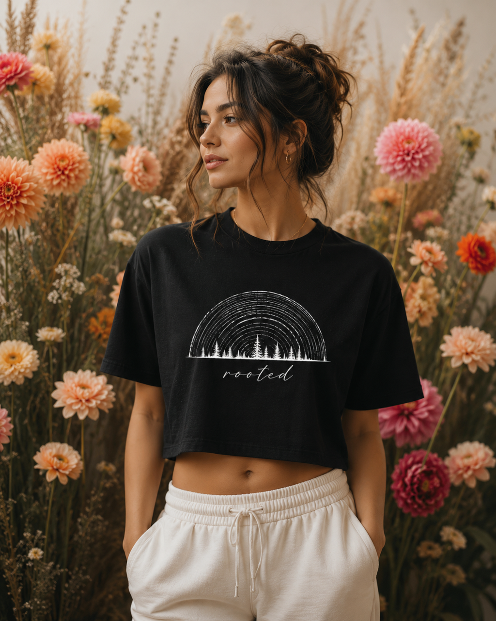 Classic Rooted Jersey Crop in Black