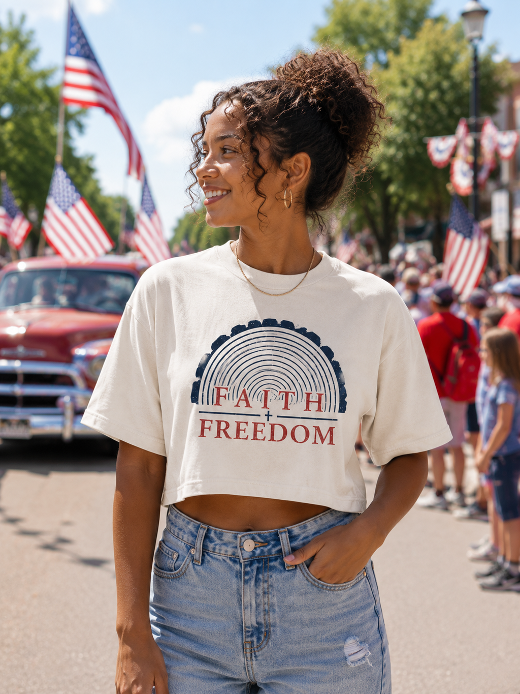 Faith & Freedom Jersey Crop Tee