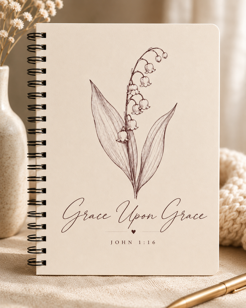 Lily of the Valley Spiral Notebook — "Grace Upon Grace" Christian Journal (Ruled)